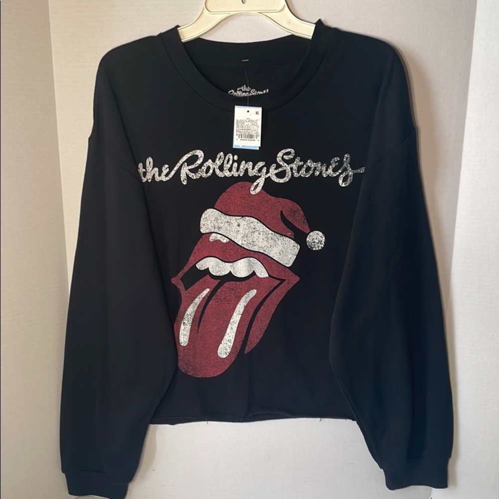 Rolling Stones  Women's Size XXL Black  Cropped Sweatshirt NWT Christmas